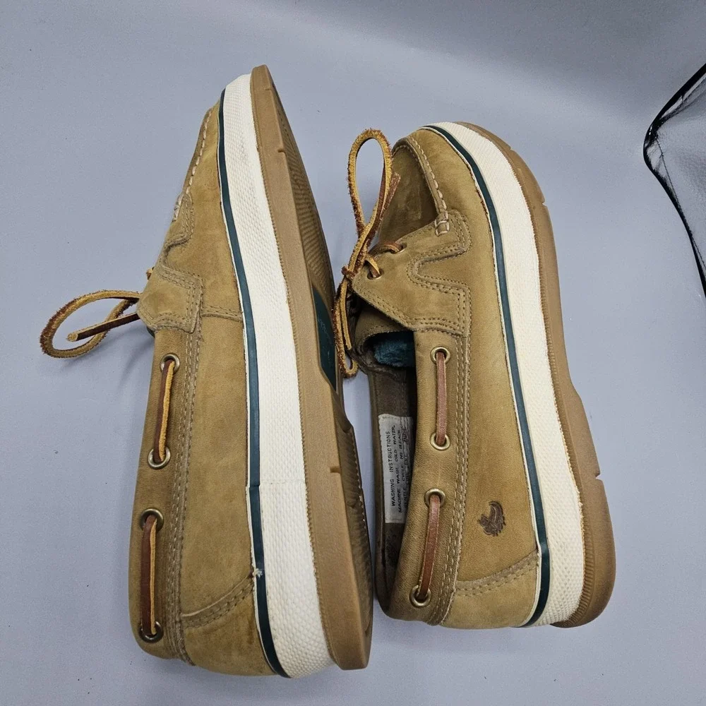 GH Bass Leather Lace Up 2 Eye Boat Shoes Casual Beige Moc Toe Preppy Men's 9 M